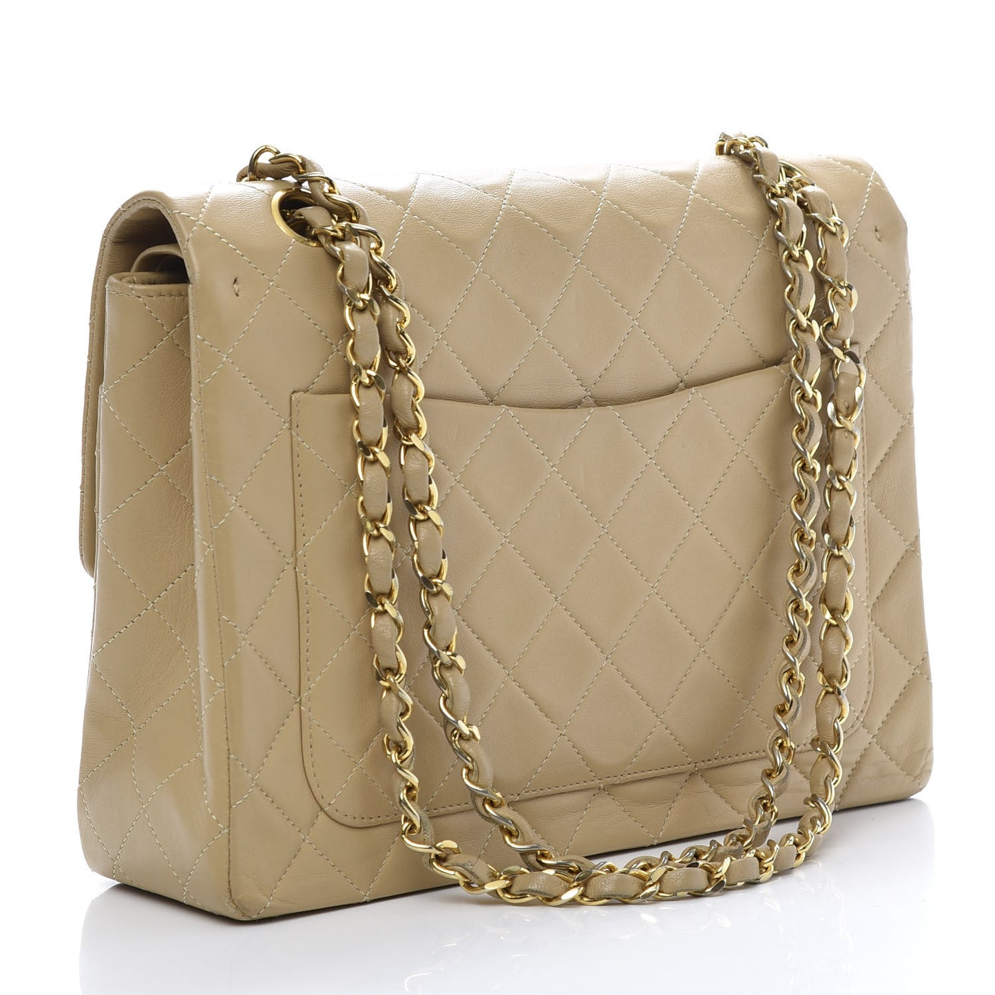 Lambskin Quilted Medium Double Flap Beige