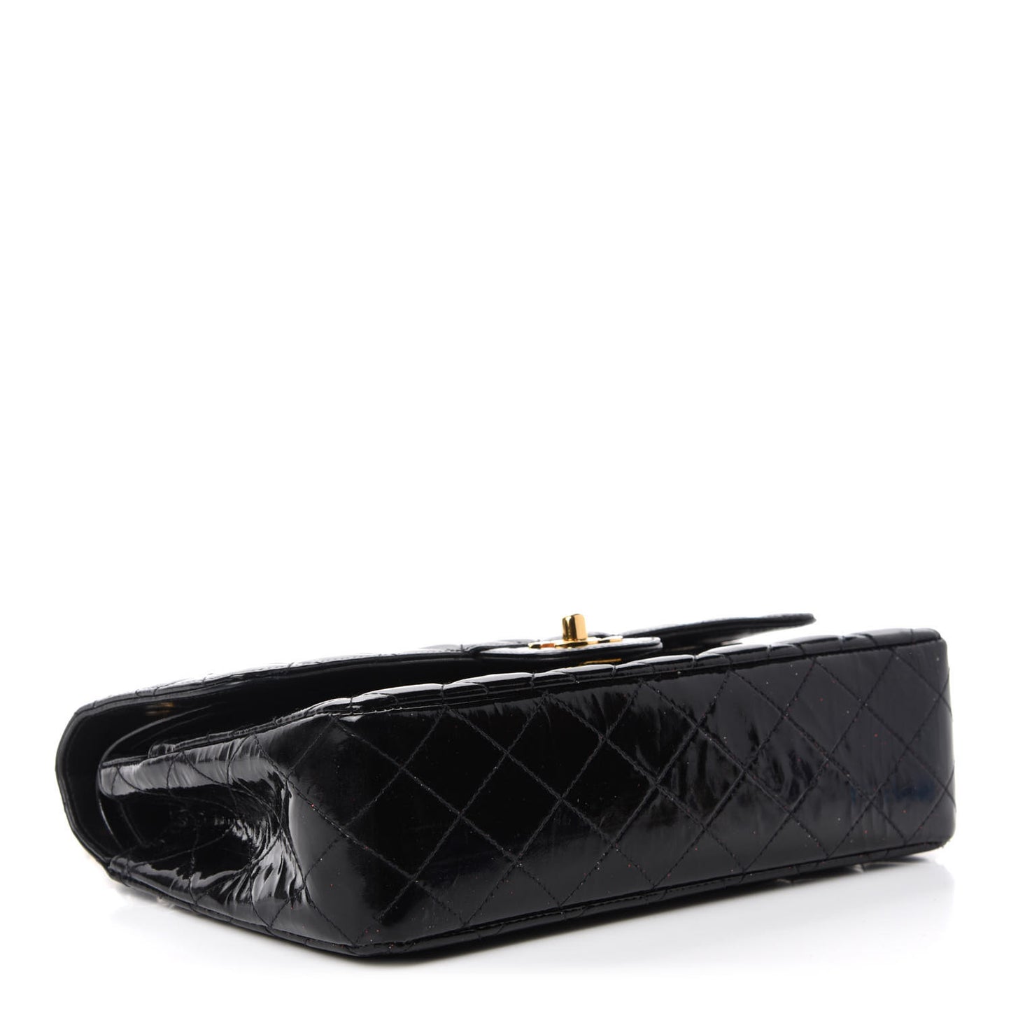 Patent Quilted Medium Double Flap Black