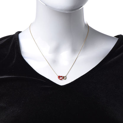 David Yurman 18K Yellow Gold Enamel Cable Double Heart Pendant Necklace Red 2 of 5