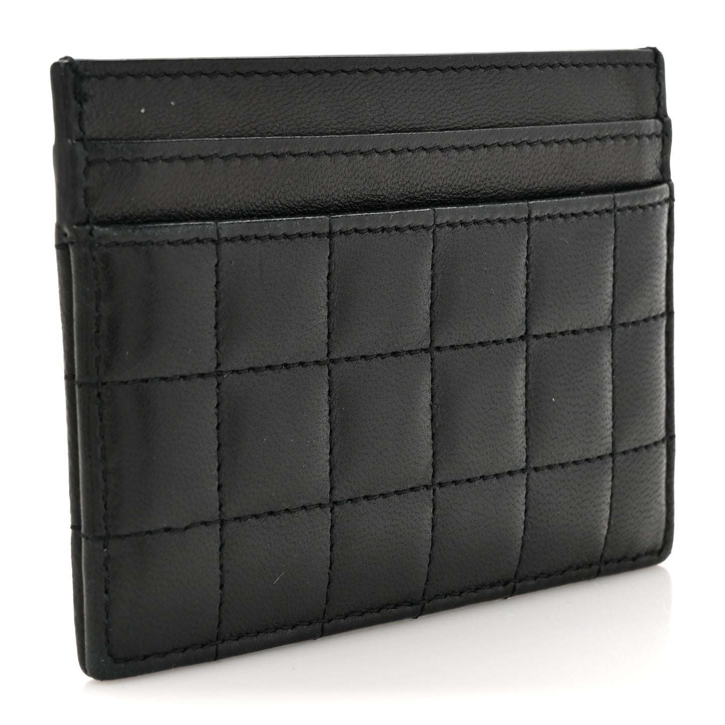 Lambskin Carre Quilted Cassandre Credit Card Case Black
