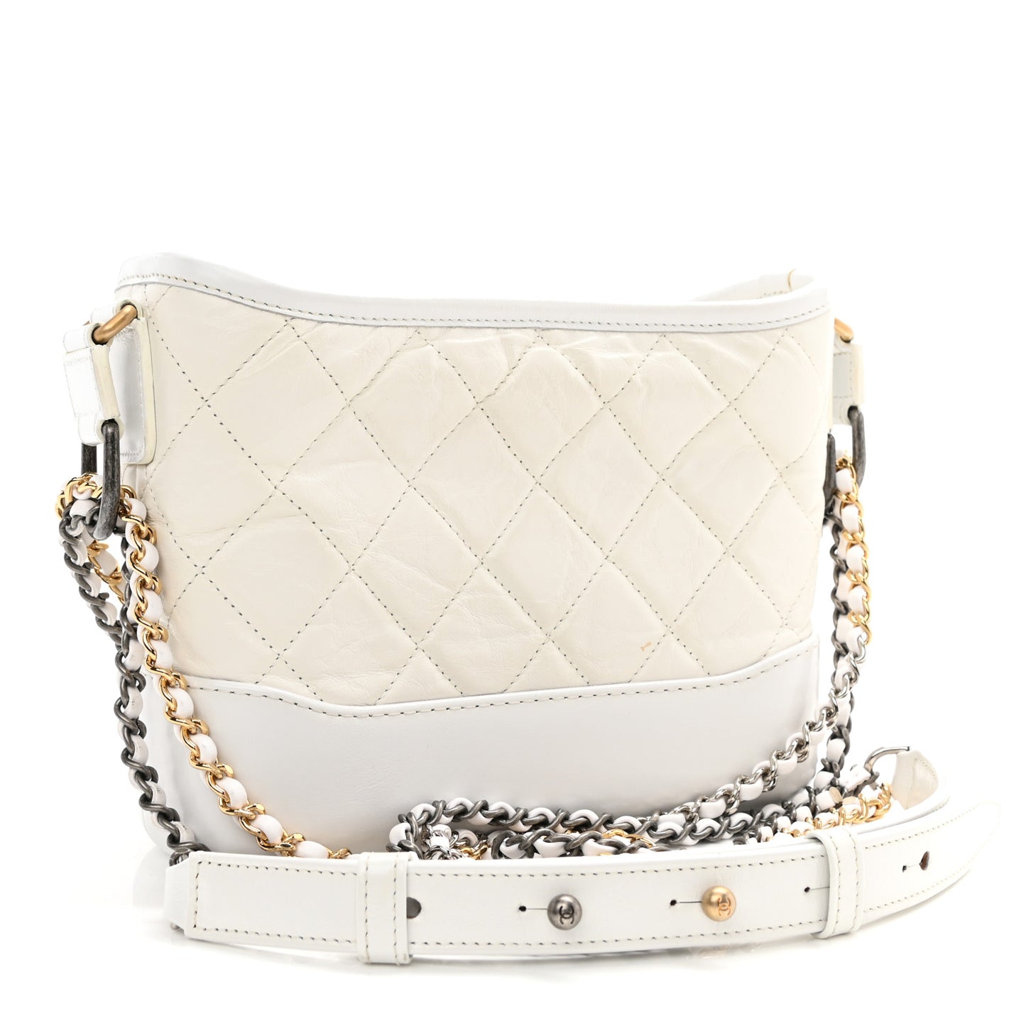 Aged Calfskin Quilted Small Gabrielle Hobo White
