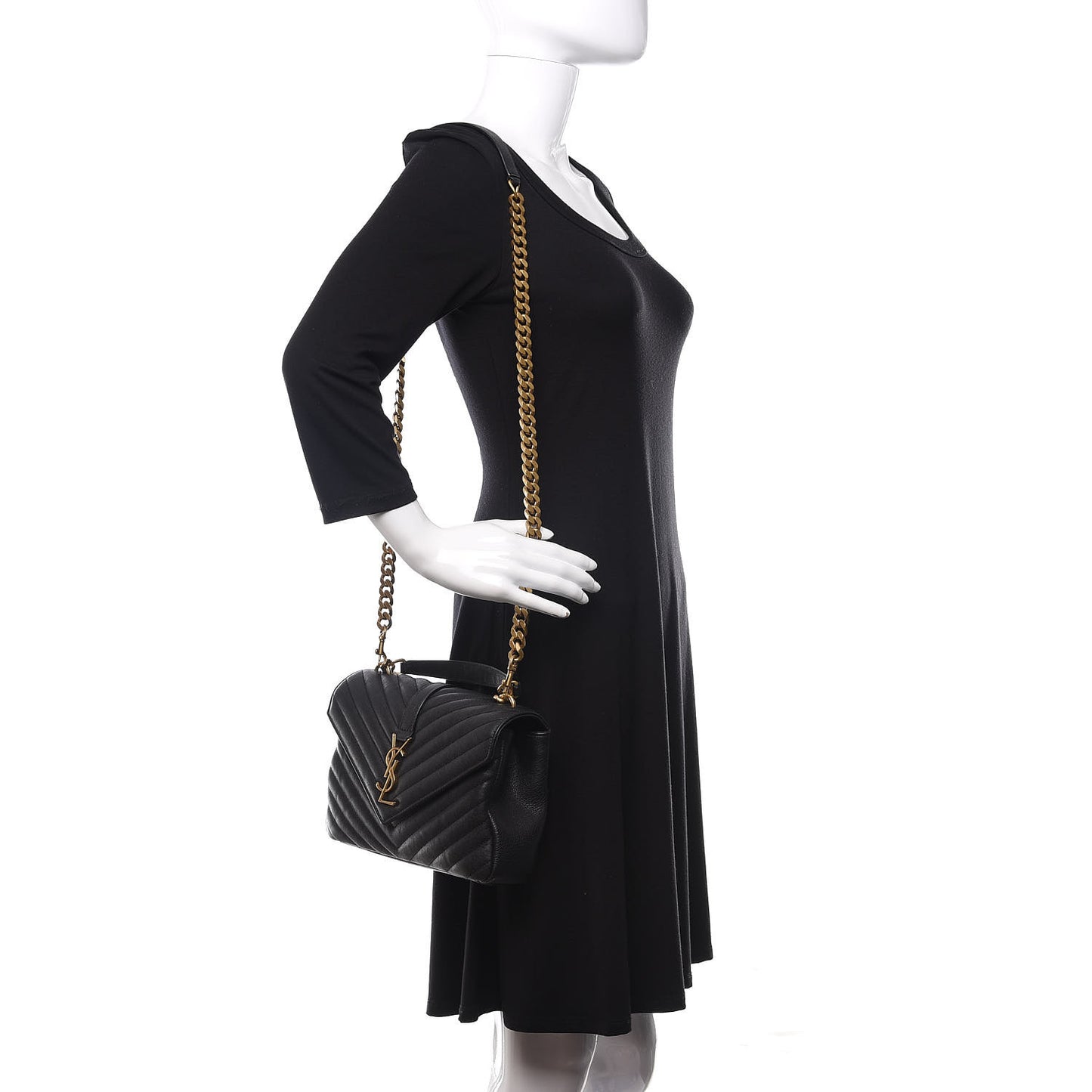 Sheepskin Matelasse Chevron Monogram Medium College Bag Black