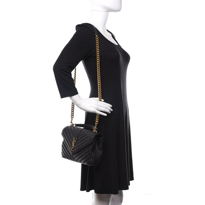 Saint Laurent Sheepskin Matelasse Chevron Monogram Medium College Bag Black 2 of 9