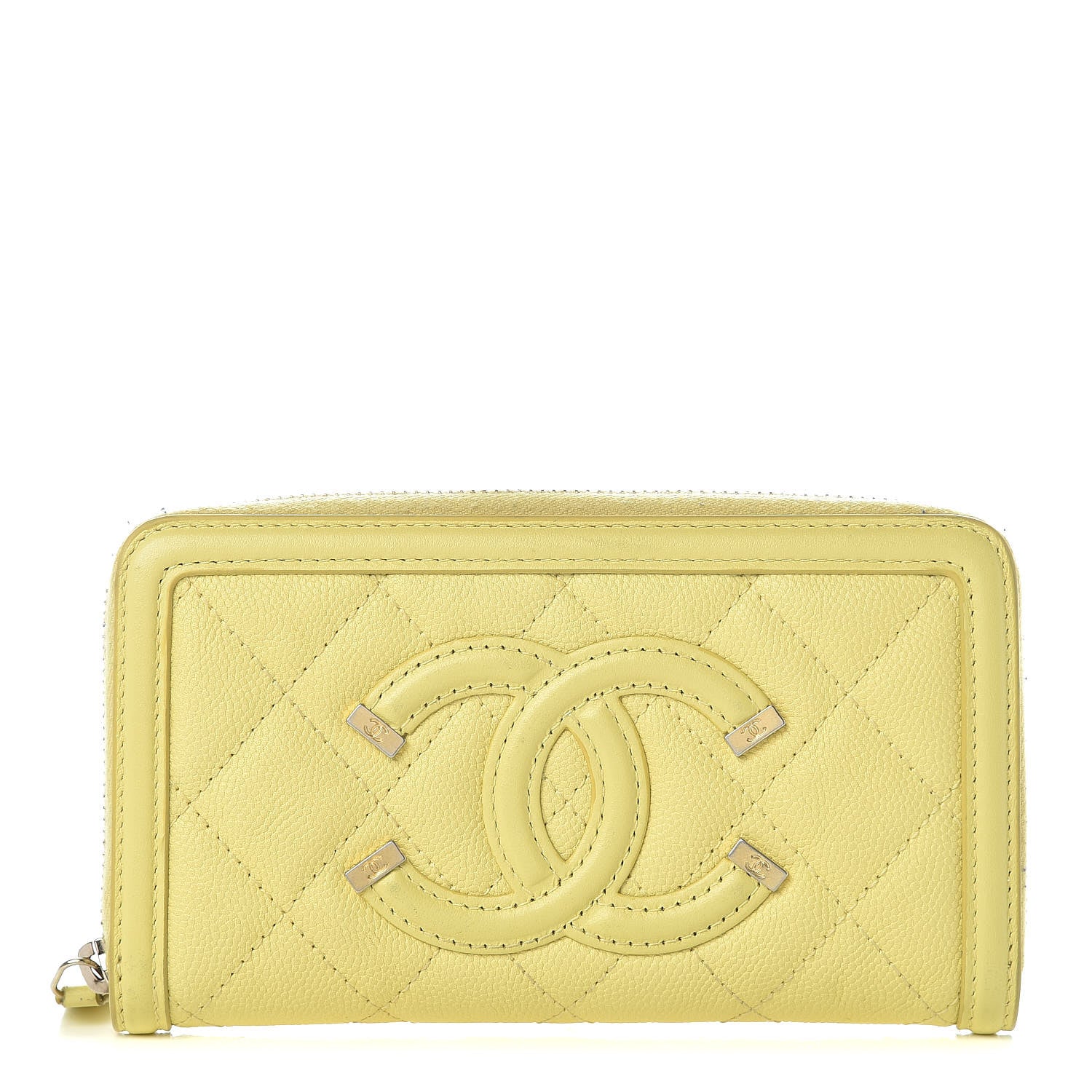 Chanel Caviar Quilted Medium Filigree Zip Around Wallet Yellow 1 of 10