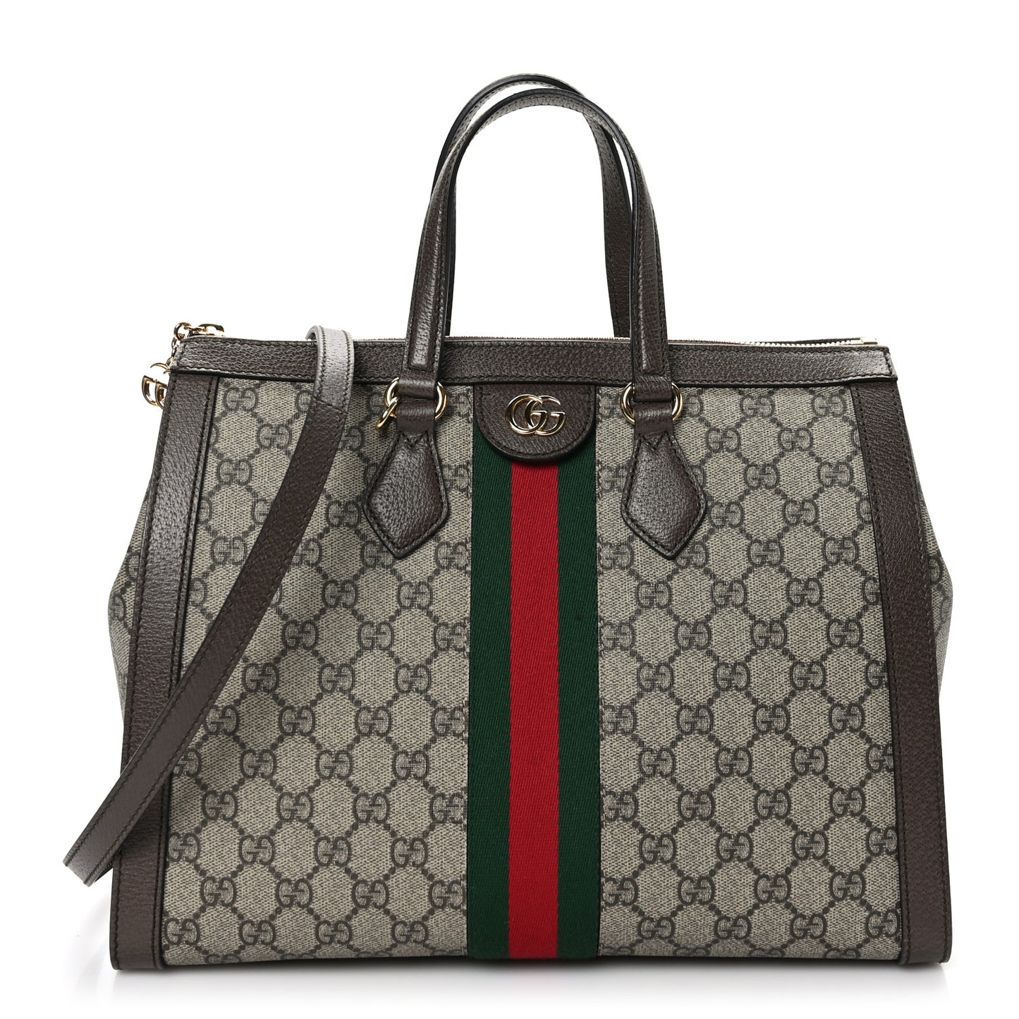 GG Supreme Monogram Web Medium Ophidia Tote Bag Brown