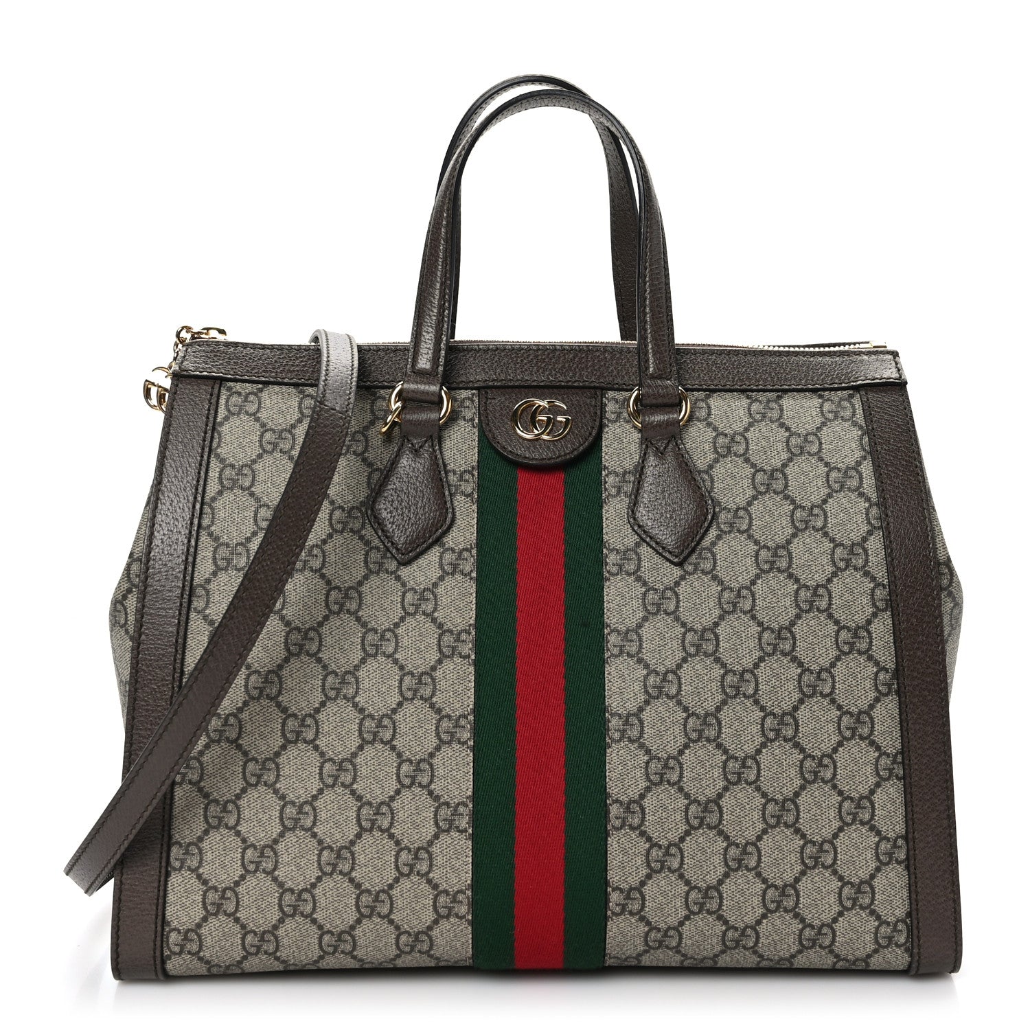Gucci GG Supreme Monogram Web Medium Ophidia Tote Bag Brown 1 of 10