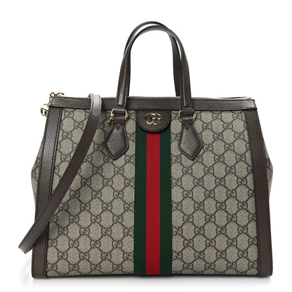 Gucci GG Supreme Monogram Web Medium Ophidia Tote Bag Brown 1 of 10