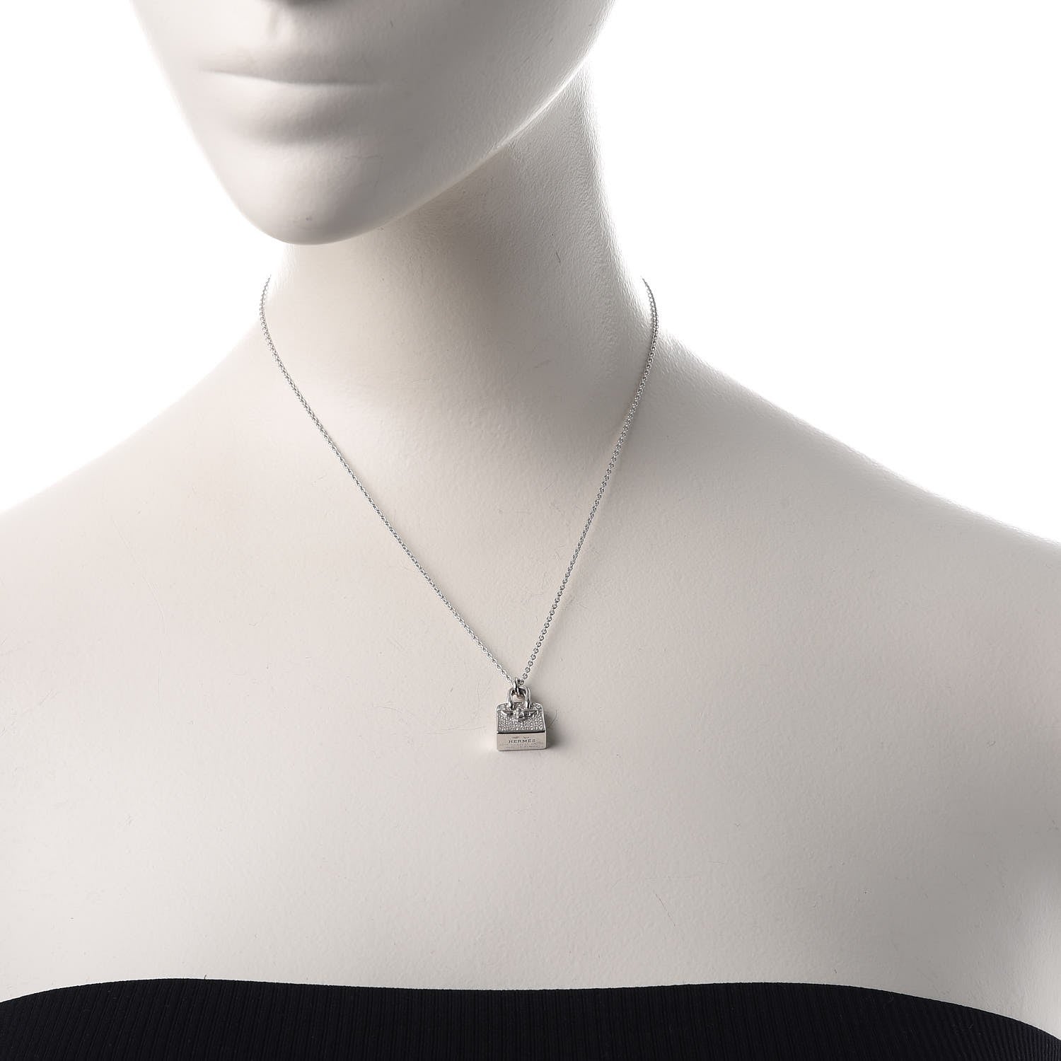 Hermes 18K White Gold Diamond Birkin Amulette Pendant Necklace 2 of 6