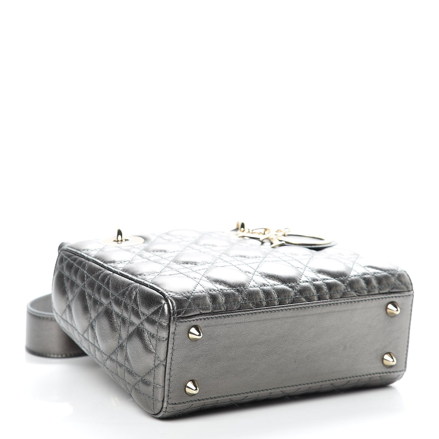 Metallic Grained Calfskin Cannage Small Lady Dior Gunmetal