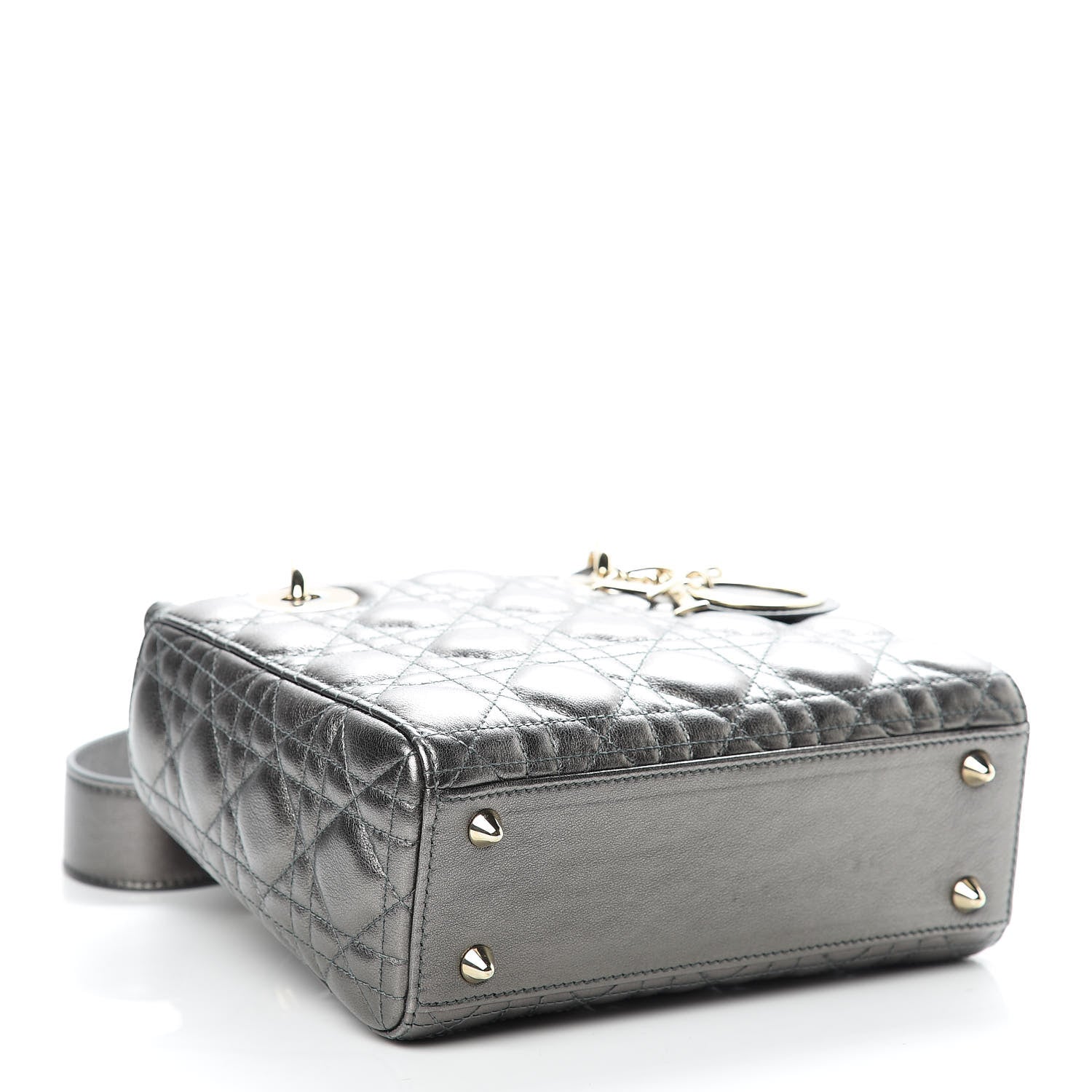 Christian Dior Metallic Grained Calfskin Cannage Small Lady Dior Gunmetal 4 of 11