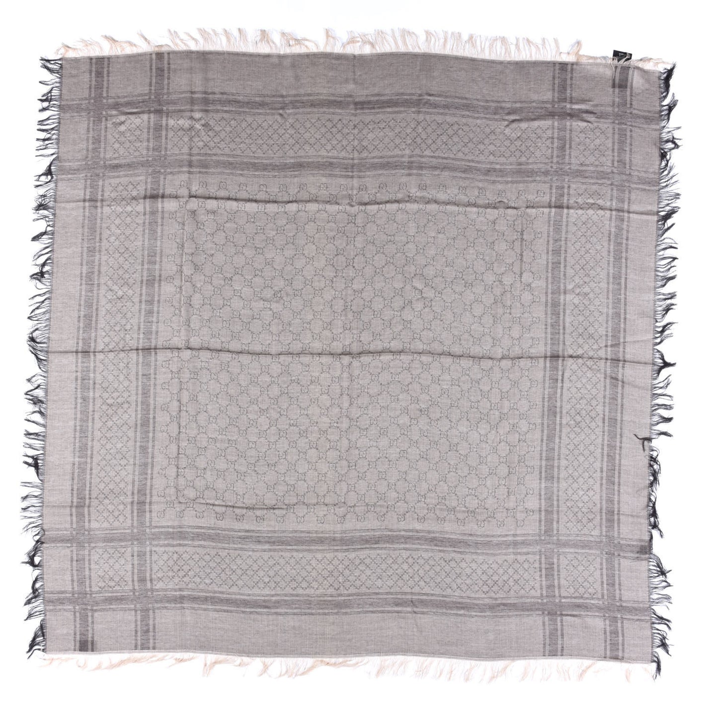 Wool Silk GG Monogram Diamante Plaid Surviee Shawl Beige Dark Brown