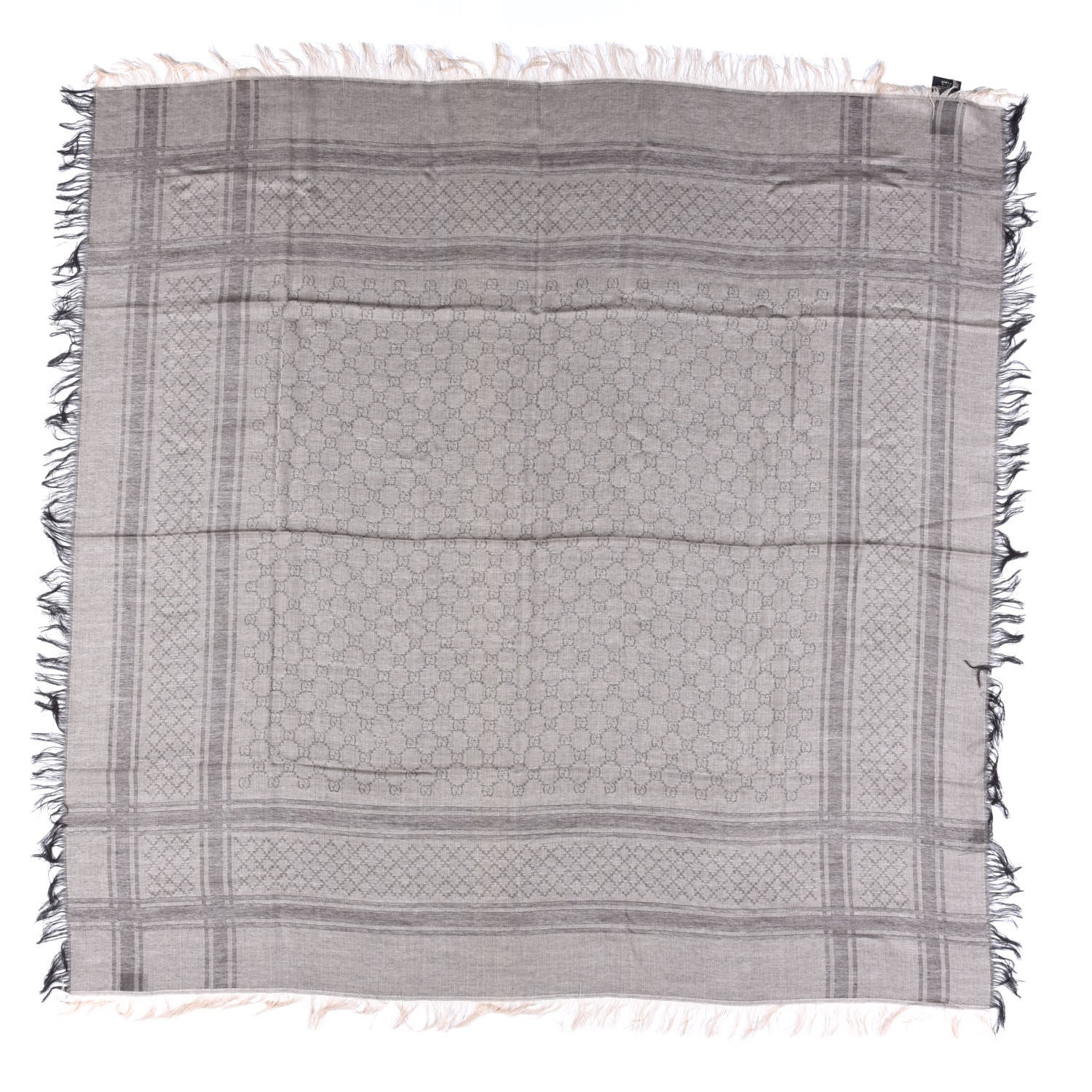 Gucci Wool Silk GG Monogram Diamante Plaid Surviee Shawl Beige Dark Brown 1 of 4