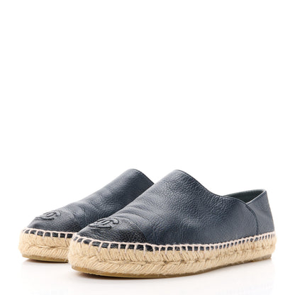 Chanel Grained Calfskin CC Espadrilles 36 Navy Black 3 of 11