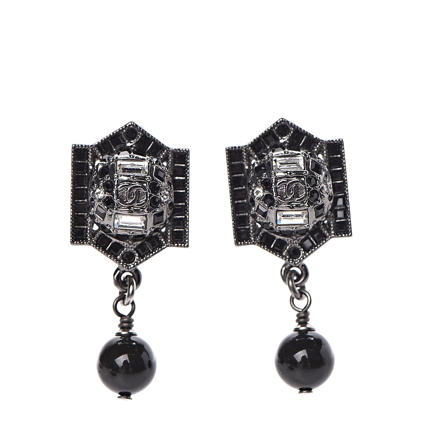 Crystal Bead CC Drop Earrings Black