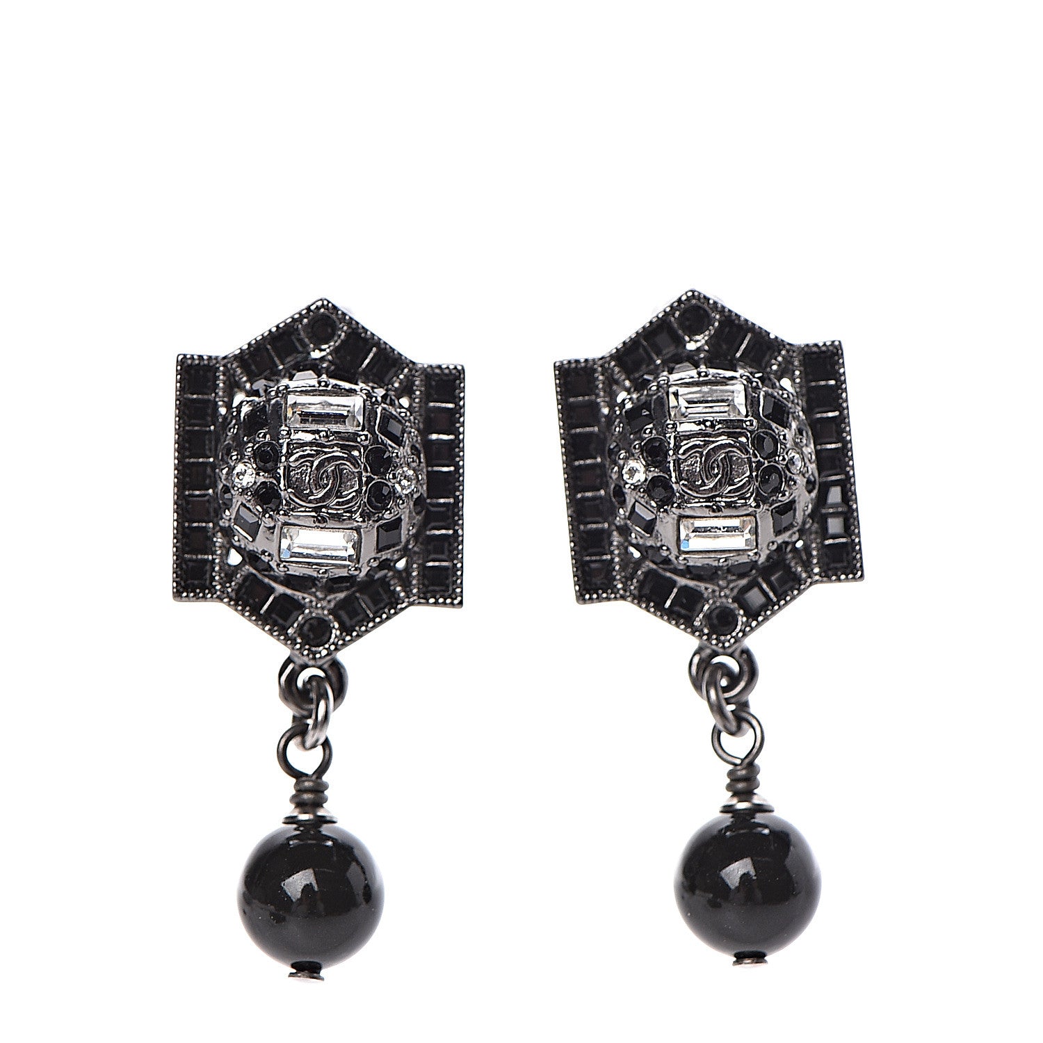 Chanel Crystal Bead CC Drop Earrings Black 1 of 5