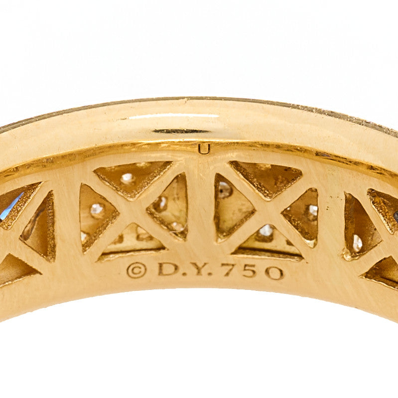 18K Yellow Gold Diamond Blue Sapphire Modern Renaissance Full Pave Ring 55 7.25