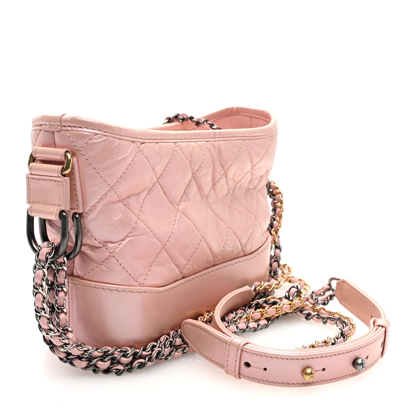 Iridescent Aged Calfskin Quilted Small Gabrielle Hobo Rose