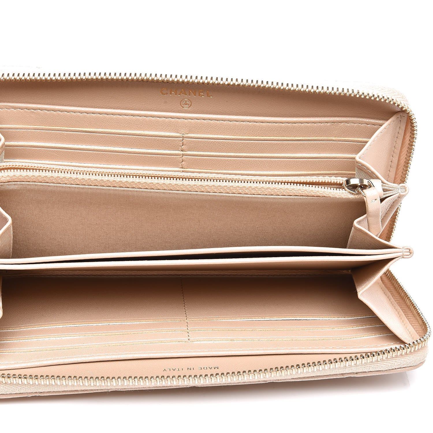 Chanel Lambskin Zip Around Large Gusset Wallet With Pearl Chain Light Beige 5 of 8
