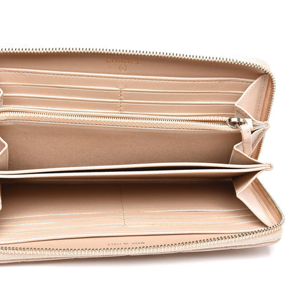 Chanel Lambskin Zip Around Large Gusset Wallet With Pearl Chain Light Beige 5 of 8
