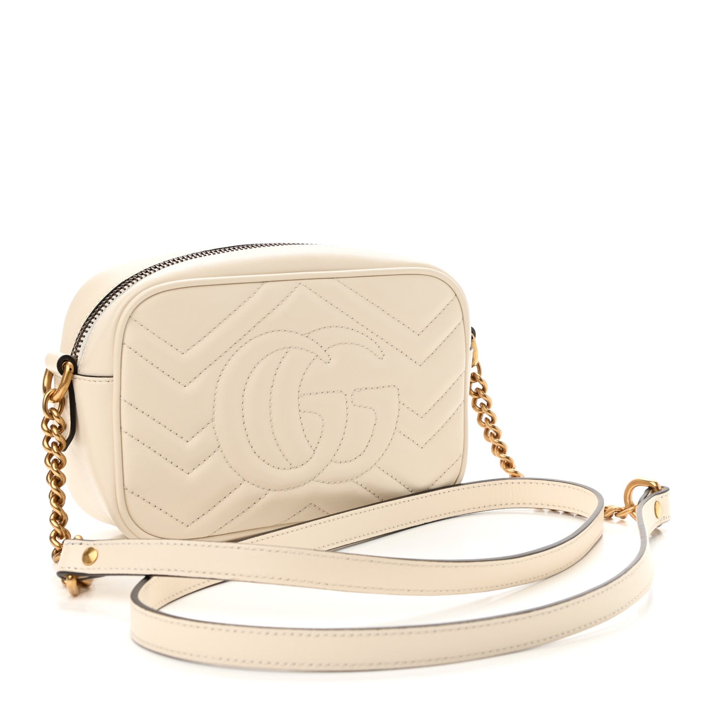 Calfskin Matelasse Mini GG Marmont Chain Shoulder Bag White
