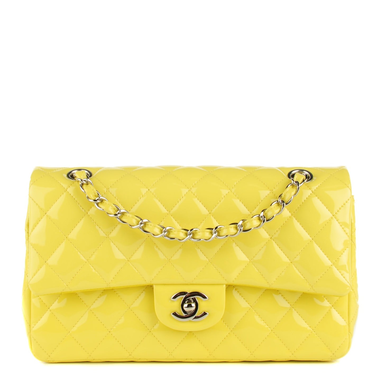 Patent Quilted Medium Double Flap Yellow