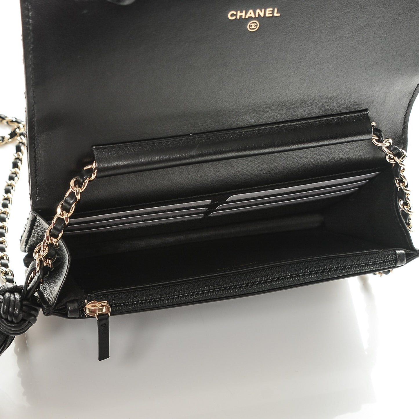 Lambskin Quilted Double Stitch Tassel Wallet On Chain WOC Black
