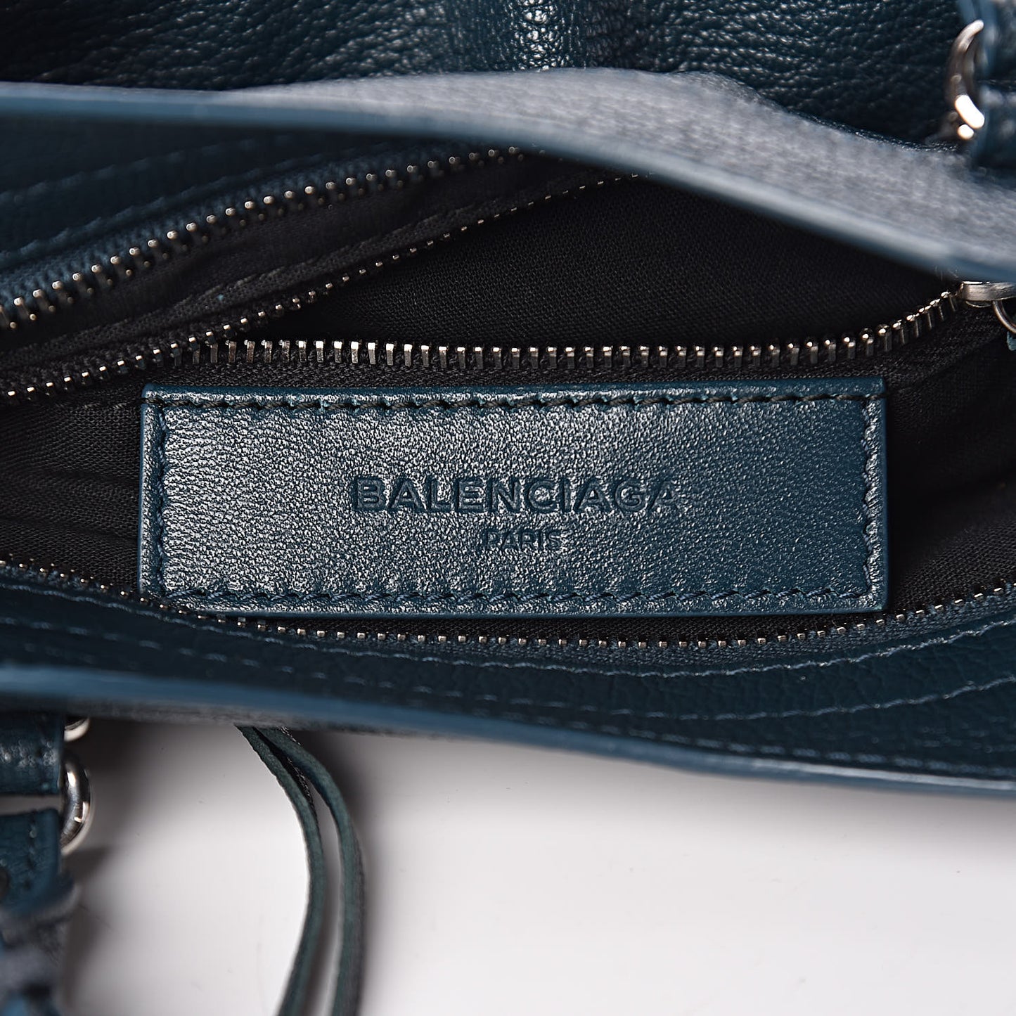 Chevre Silver Metallic Edge Hardware Mini City Bleu Paon