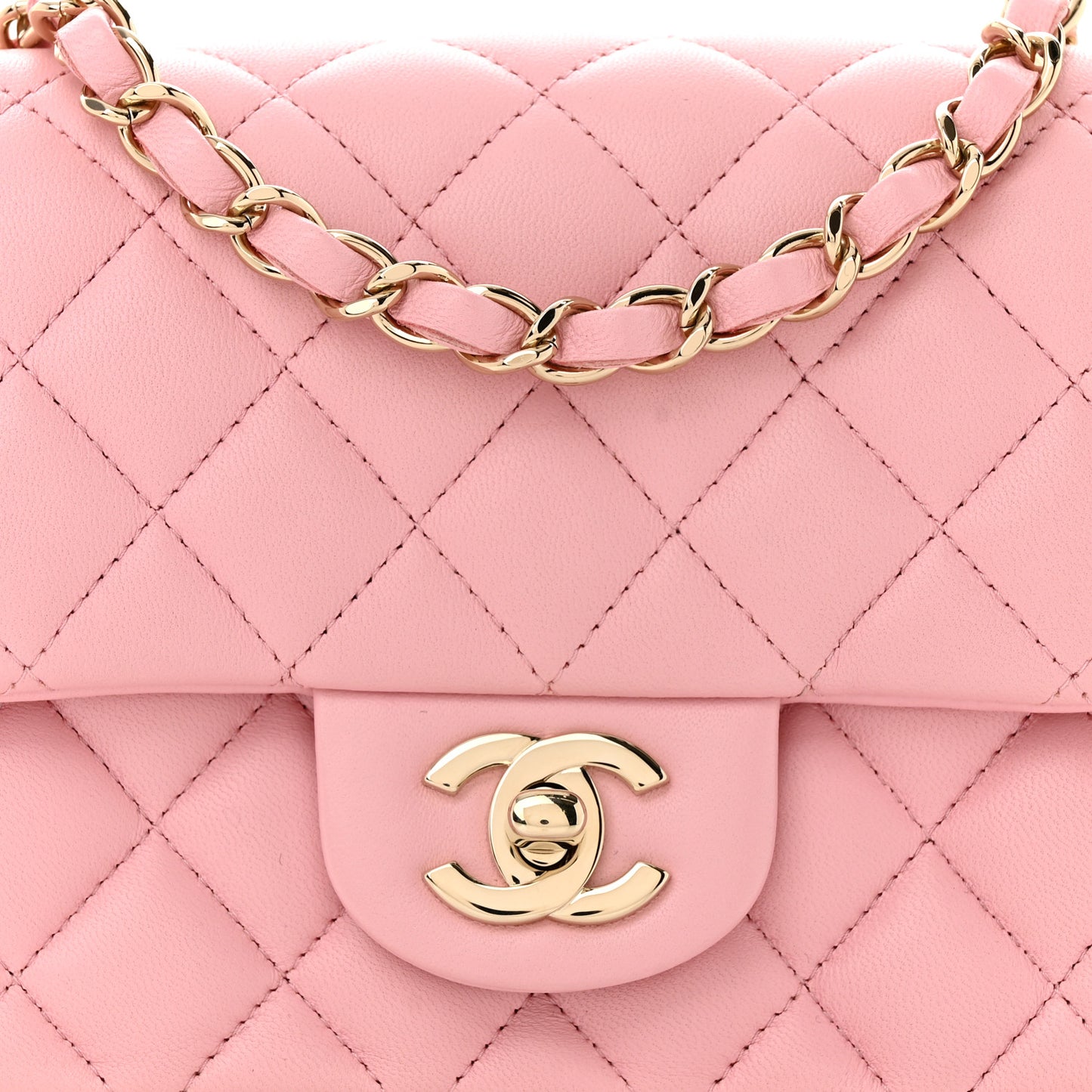 Lambskin Quilted Mini Square Flap Light Pink