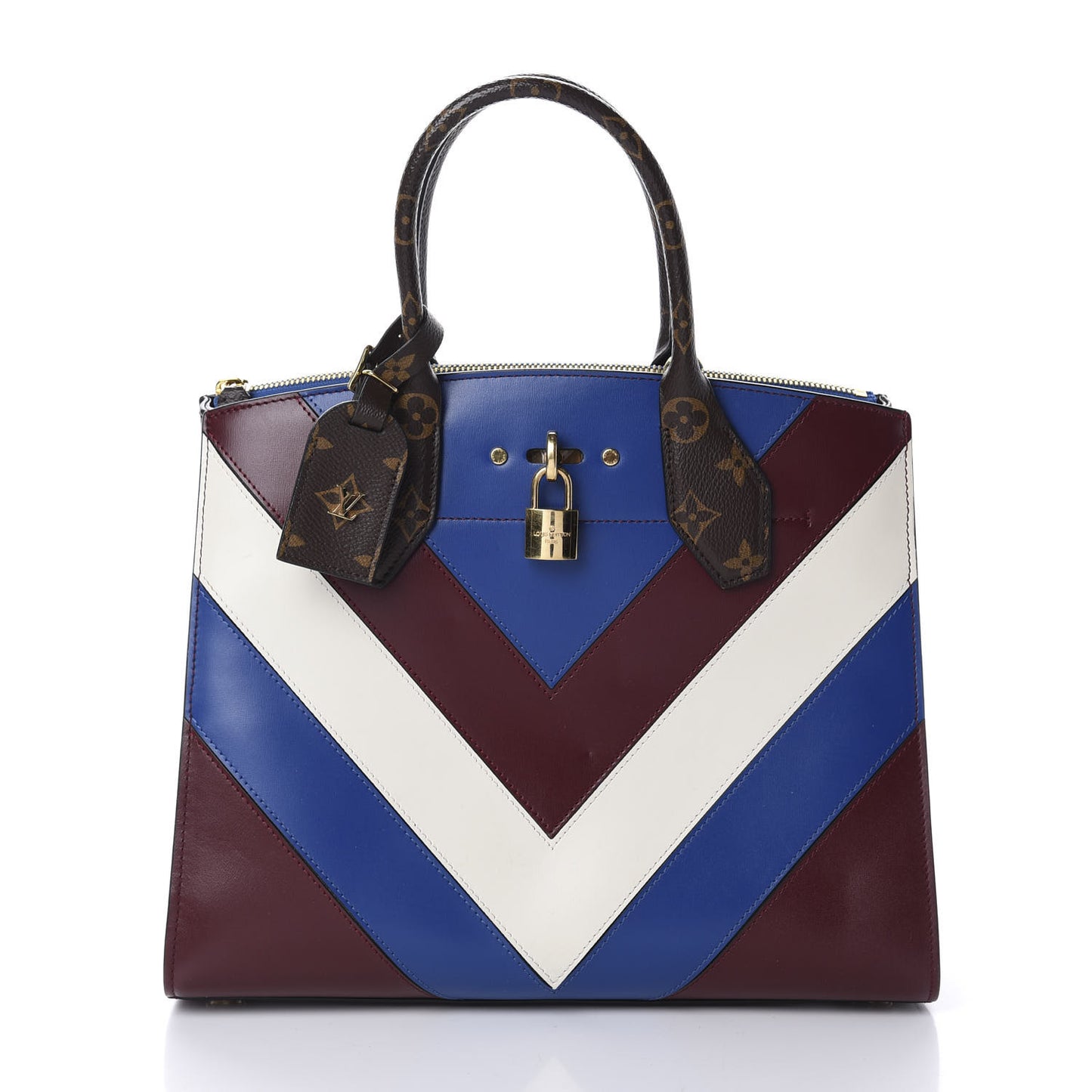Calfskin Monogram City Steamer MM Blue Burgundy White