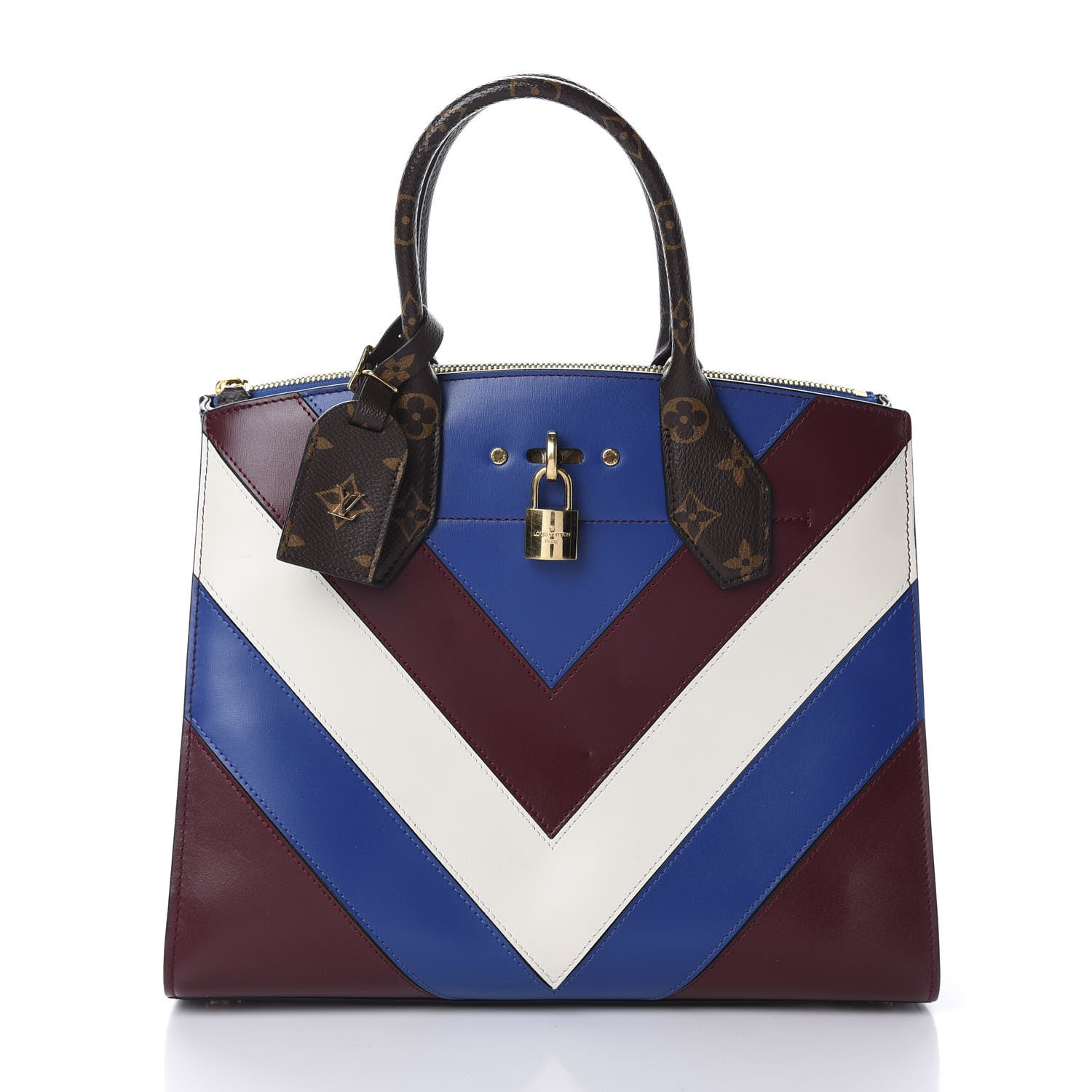 Louis Vuitton Calfskin Monogram City Steamer MM Blue Burgundy White 1 of 9