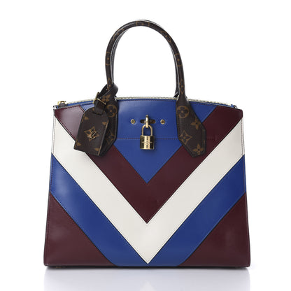 Louis Vuitton Calfskin Monogram City Steamer MM Blue Burgundy White 1 of 9