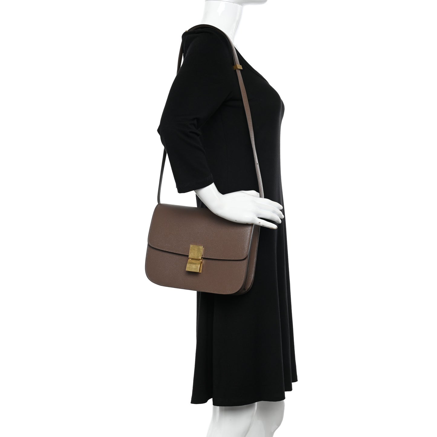 Liege Calfskin Medium Classic Box Flap Bag Taupe