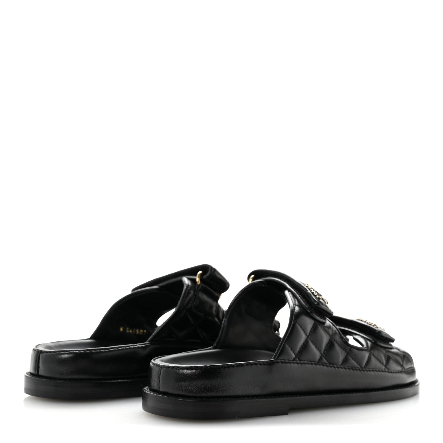 Chanel Lambskin Quilted Velcro Dad Chain CC Slide Sandals 37 Black 5 of 9