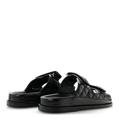 Chanel Lambskin Quilted Velcro Dad Chain CC Slide Sandals 37 Black 5 of 9