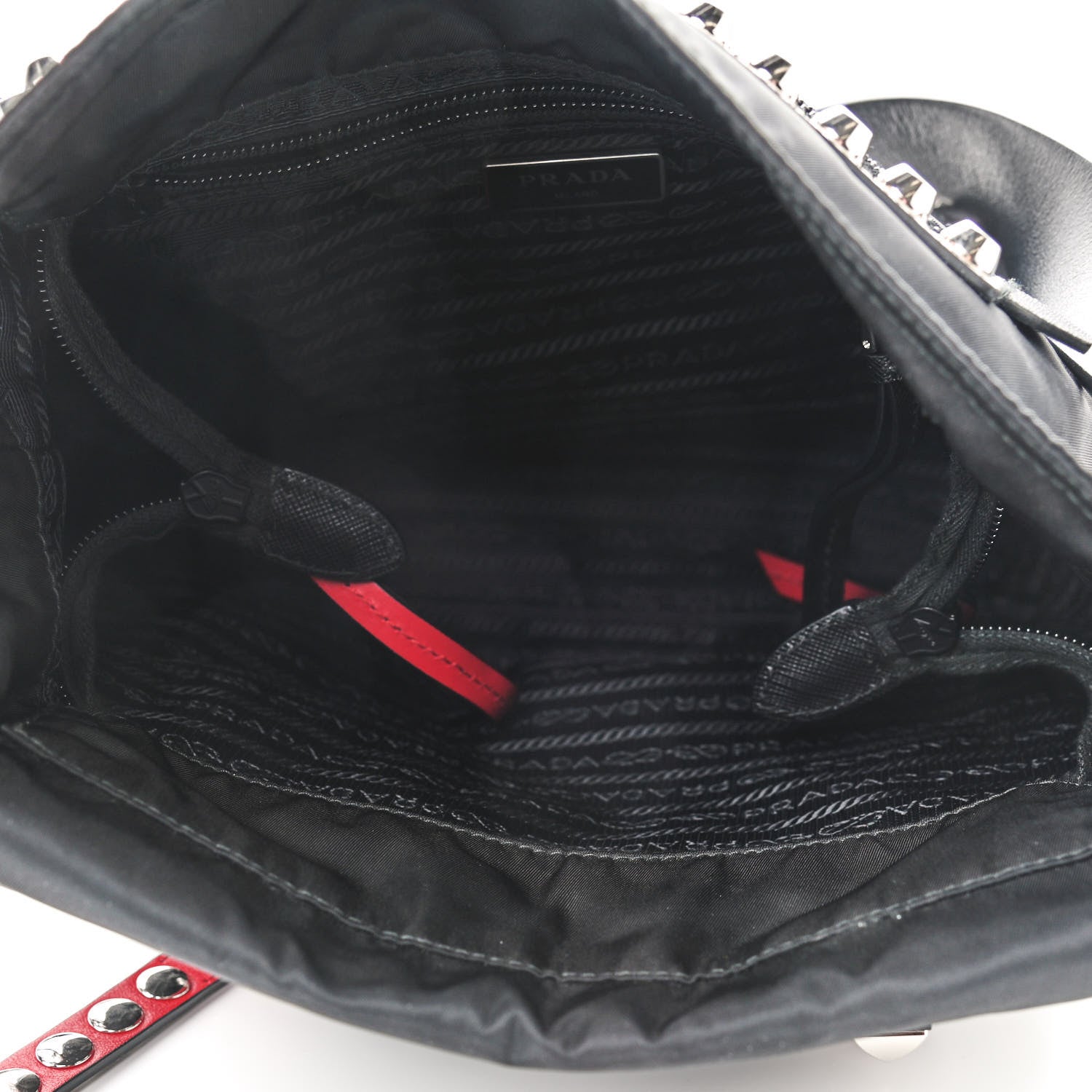 Prada Nylon New Vela Studded Messenger Black Fuoco 5 of 9