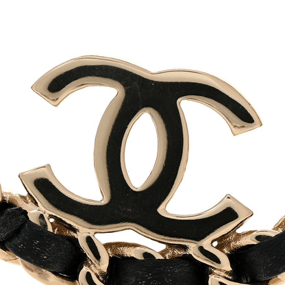 Chanel Metal Lambskin Quilted CC Chain Hoop Earrings Gold Black 5 of 6