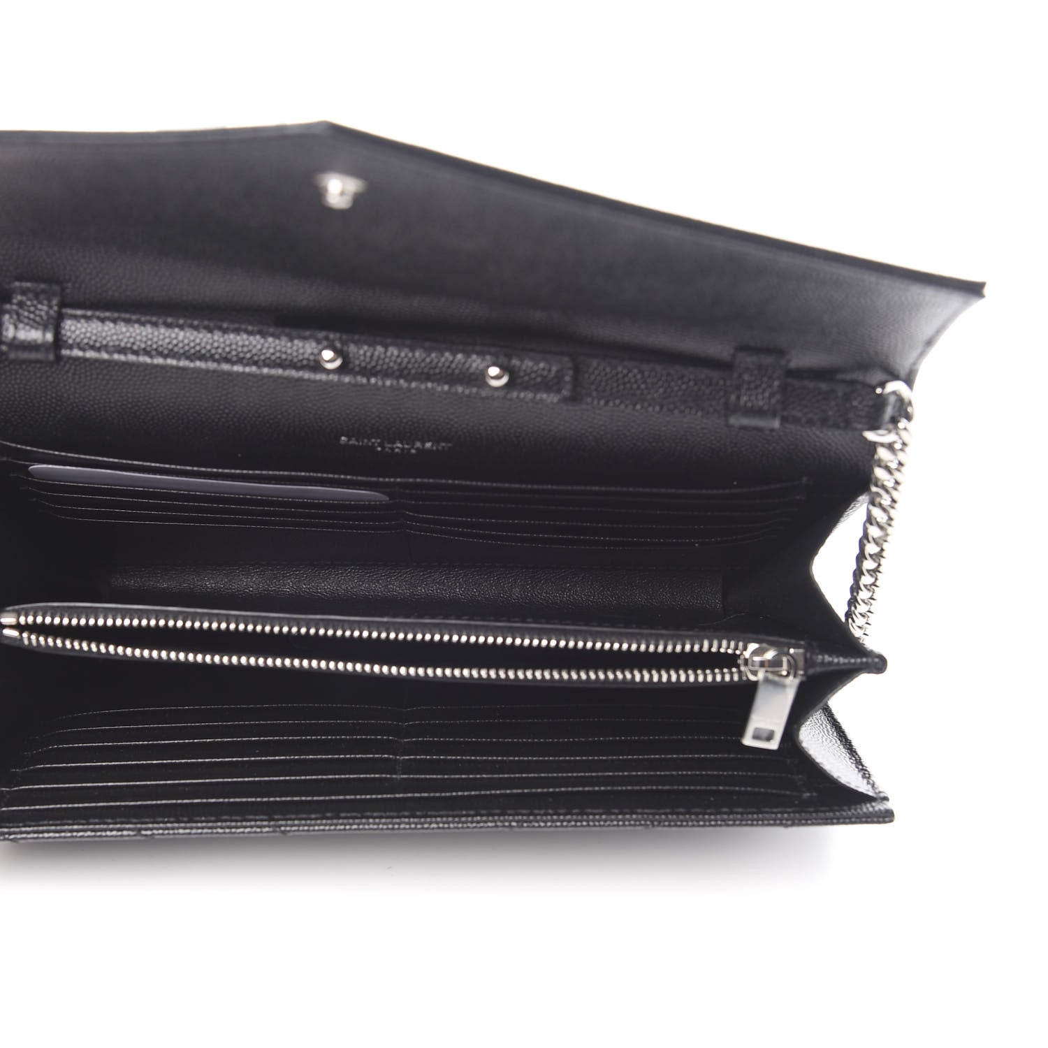 Saint Laurent Grain De Poudre Matelasse Chevron Monogram Chain Wallet Black 5 of 12