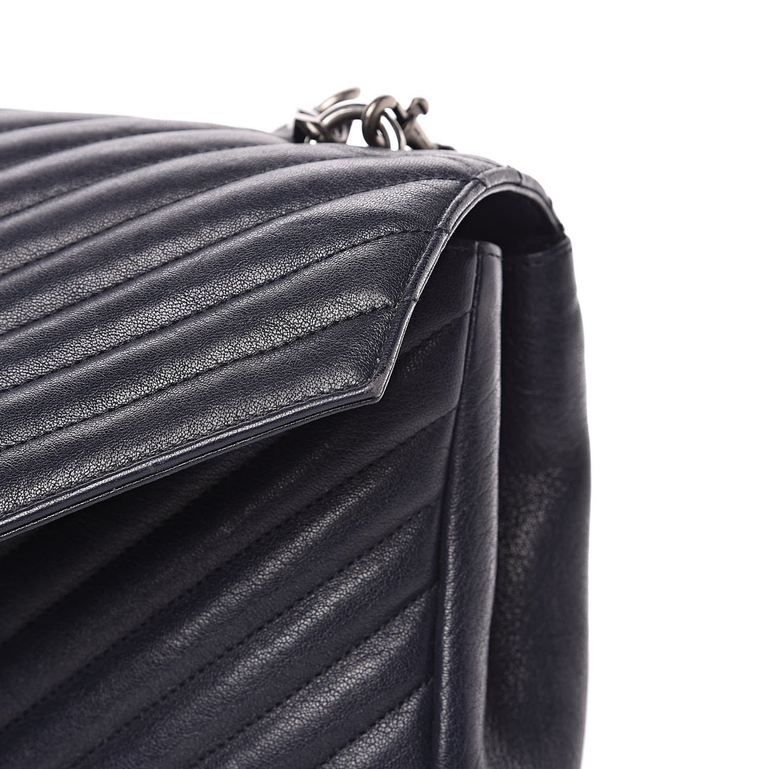 Saint Laurent Sheepskin Matelasse Chevron Monogram Large College Satchel Navy Blue 16 of 19