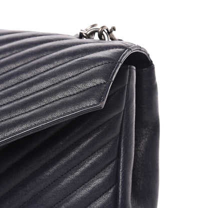 Saint Laurent Sheepskin Matelasse Chevron Monogram Large College Satchel Navy Blue 16 of 19