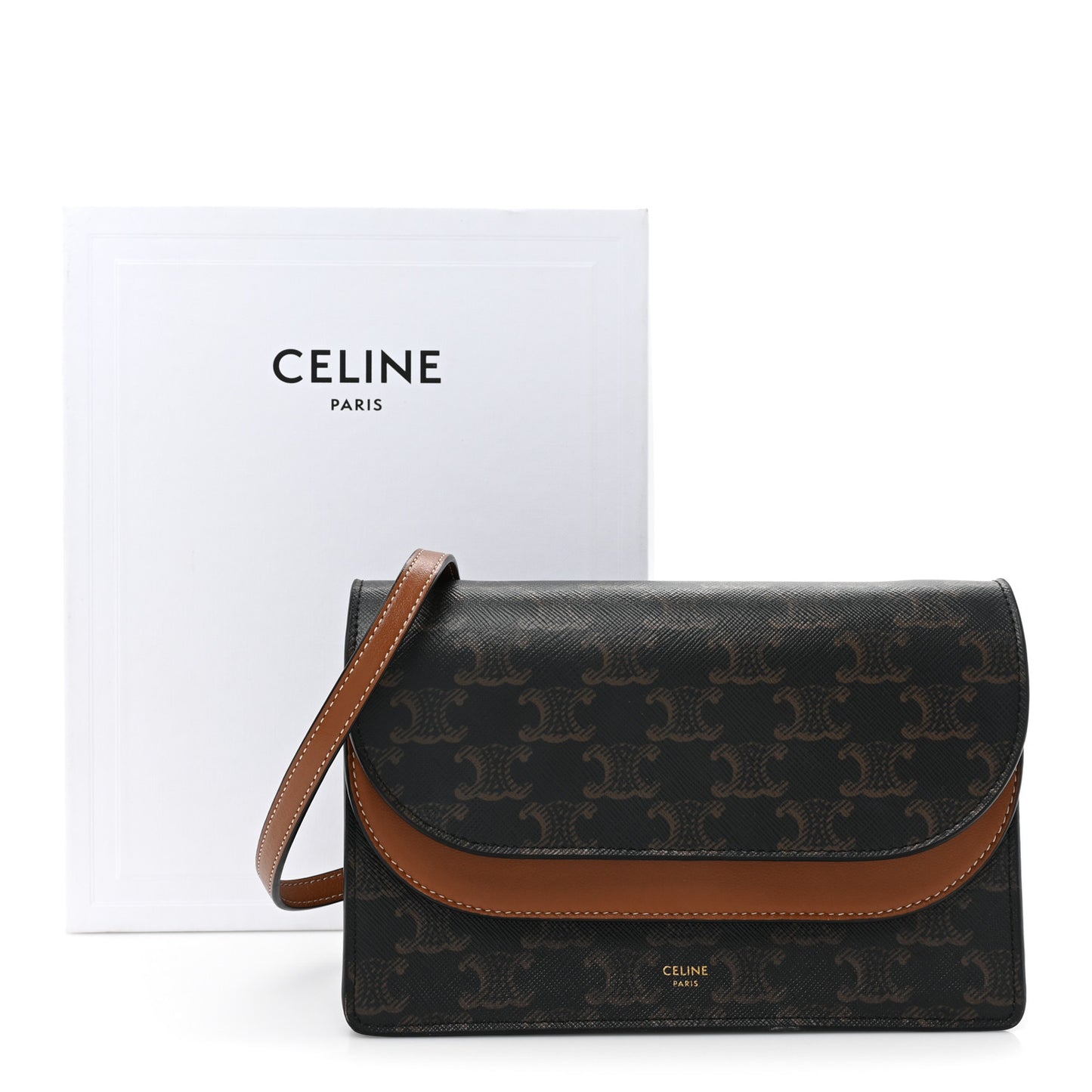 Triomphe Canvas Lambskin Wallet On Strap Tan