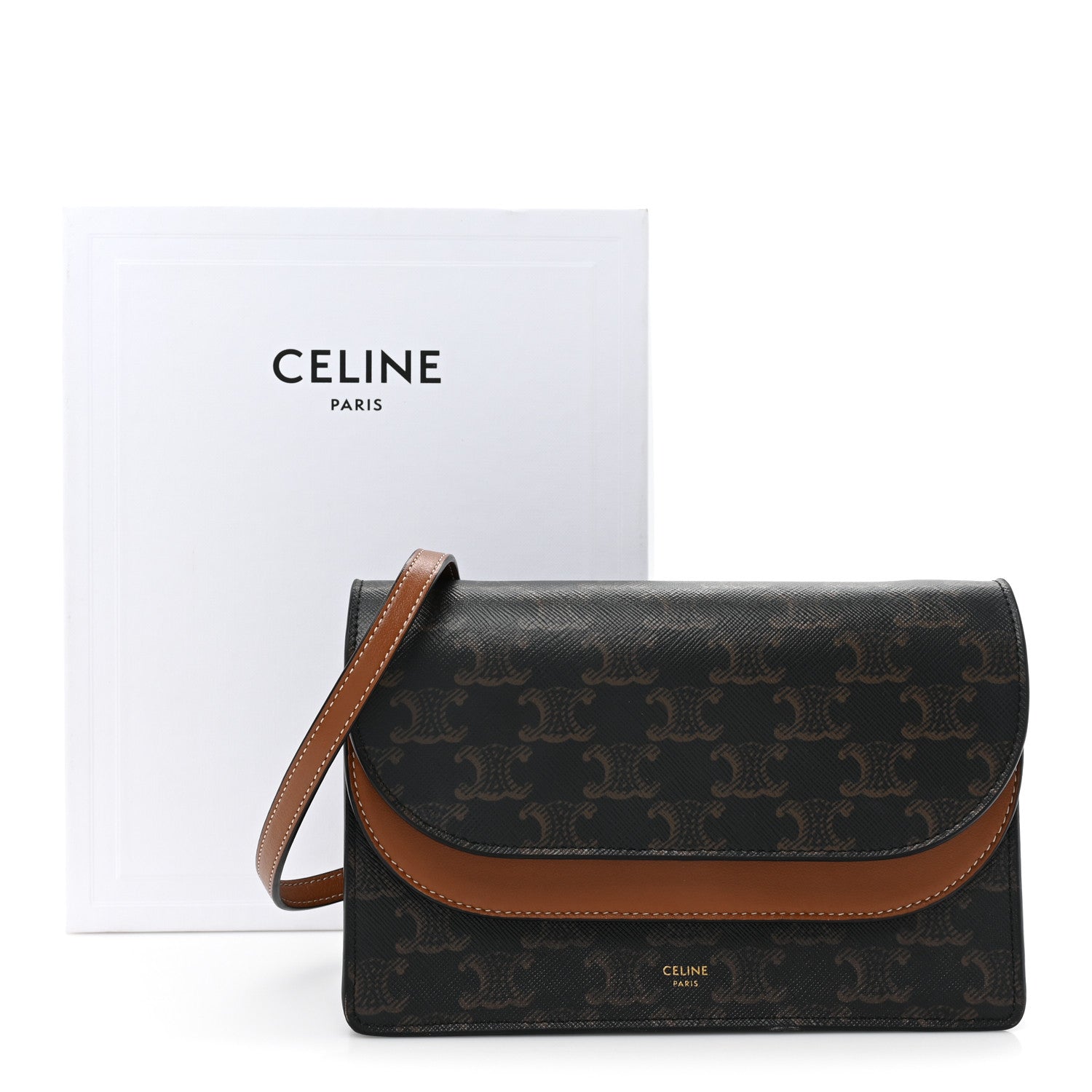 Celine Triomphe Canvas Lambskin Wallet On Strap Tan 15 of 15