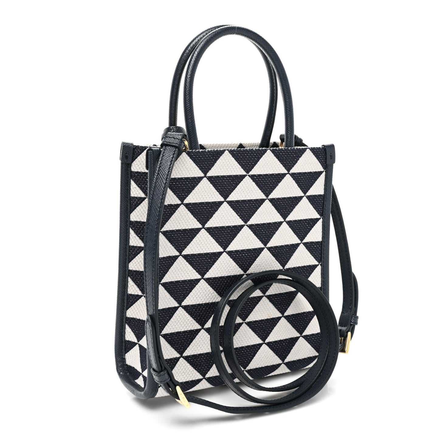 Jacquard Saffiano Triangolo Symbole Embroidered Micro Tote Baltico Talco