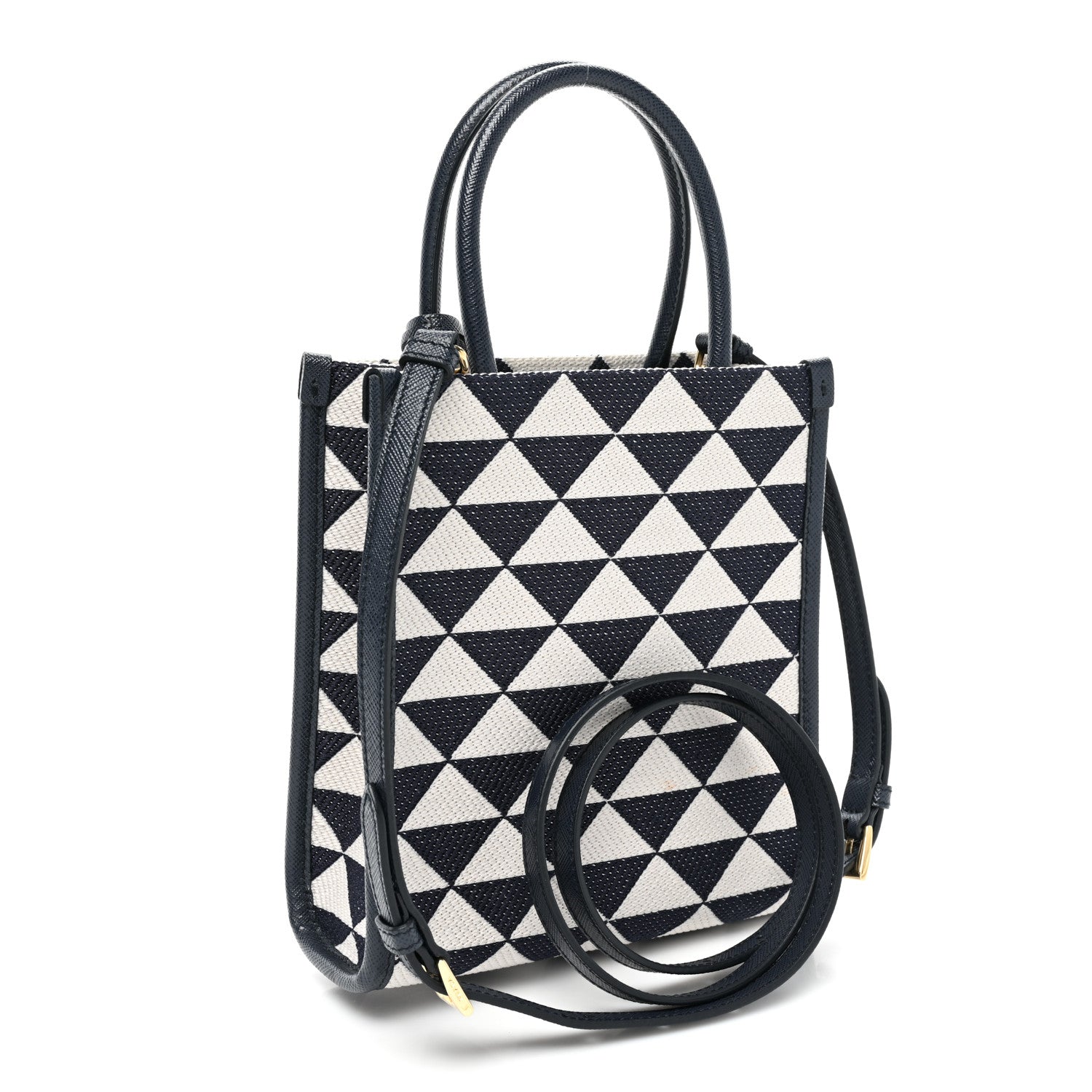Prada Jacquard Saffiano Triangolo Symbole Embroidered Micro Tote Baltico Talco 3 of 7