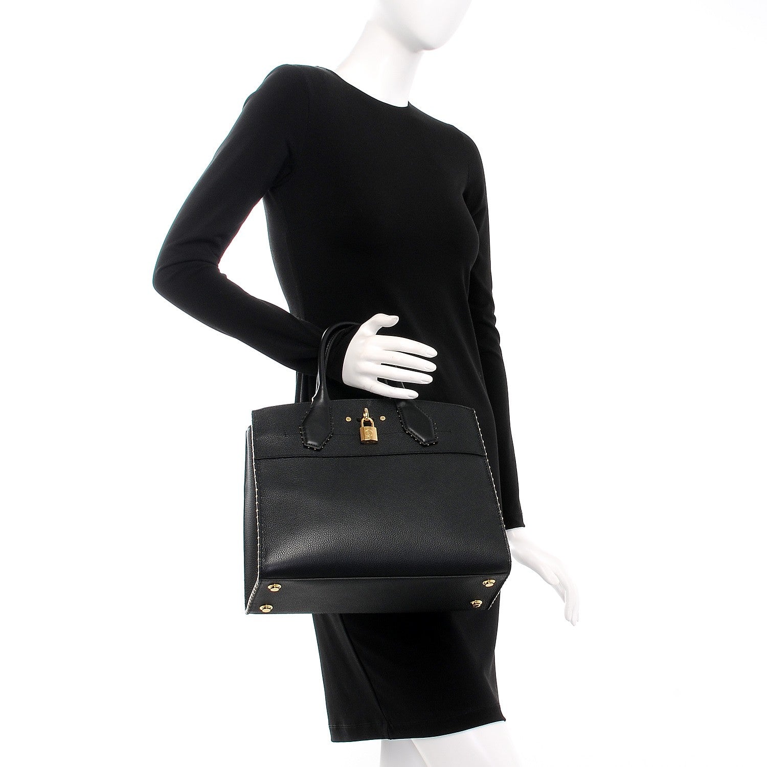 Louis Vuitton Calfskin Studded City Steamer MM Black 2 of 7