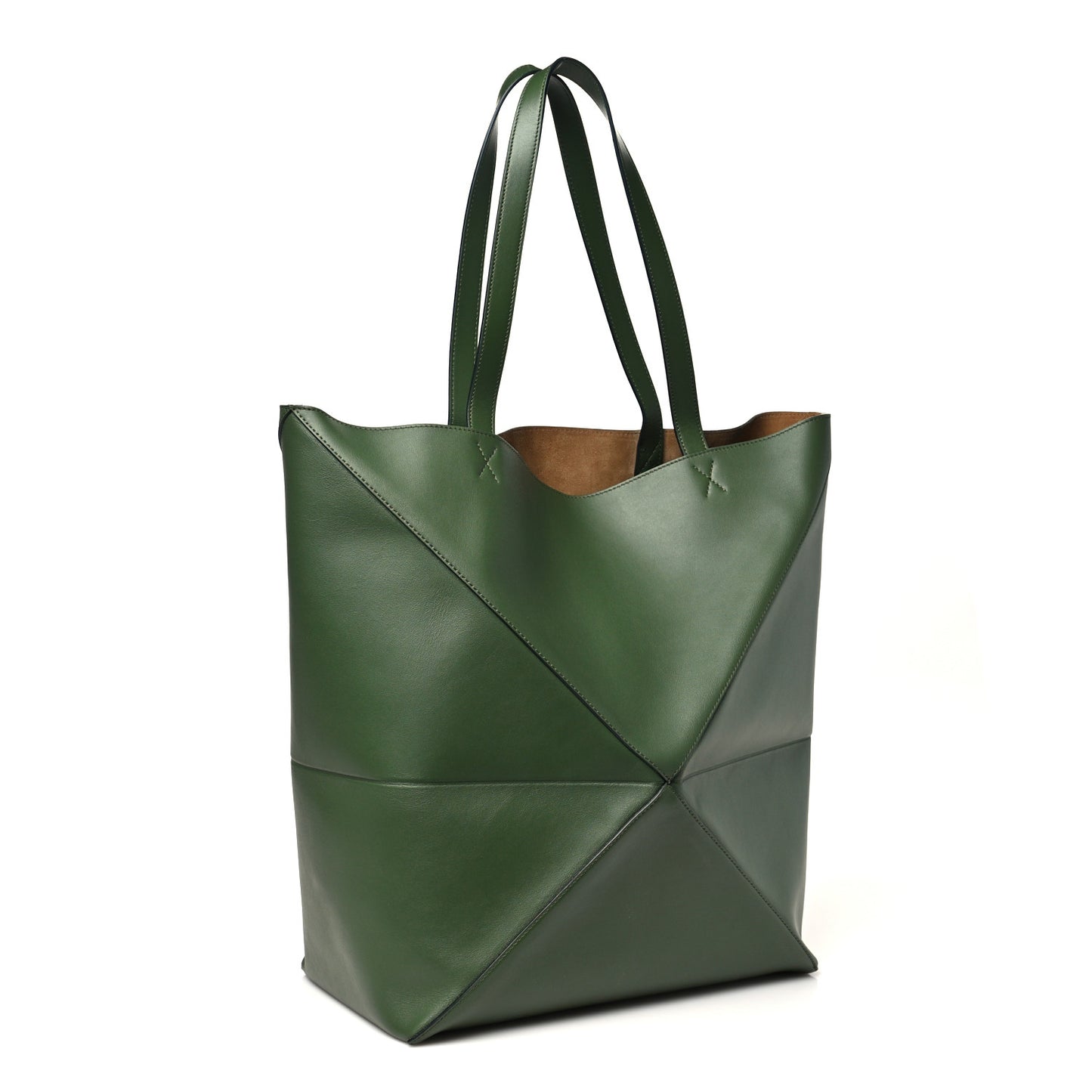 Shiny Calfskin Large Puzzle Fold Tote Hunter Green