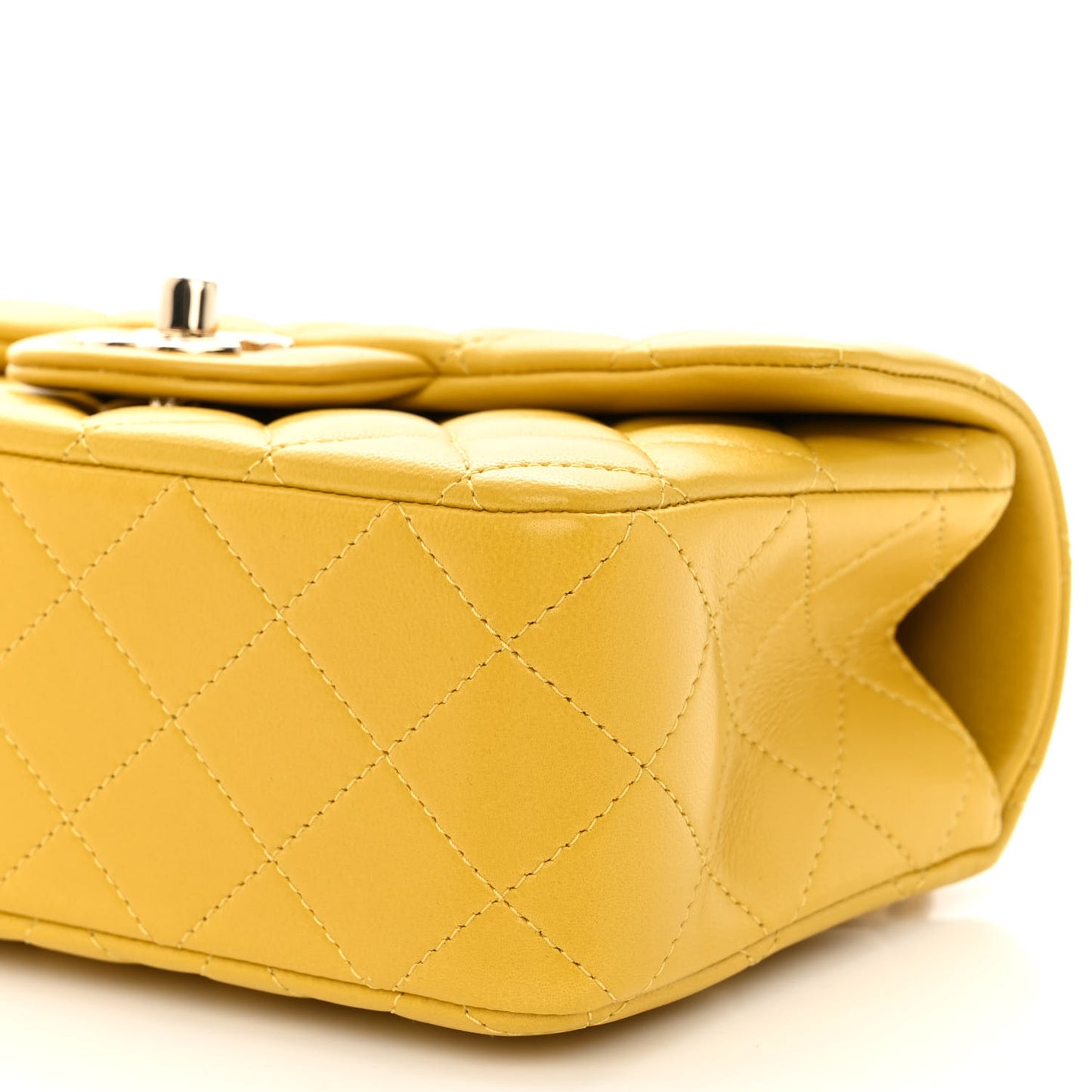 Lambskin Quilted Mini Top Handle Rectangular Flap Yellow