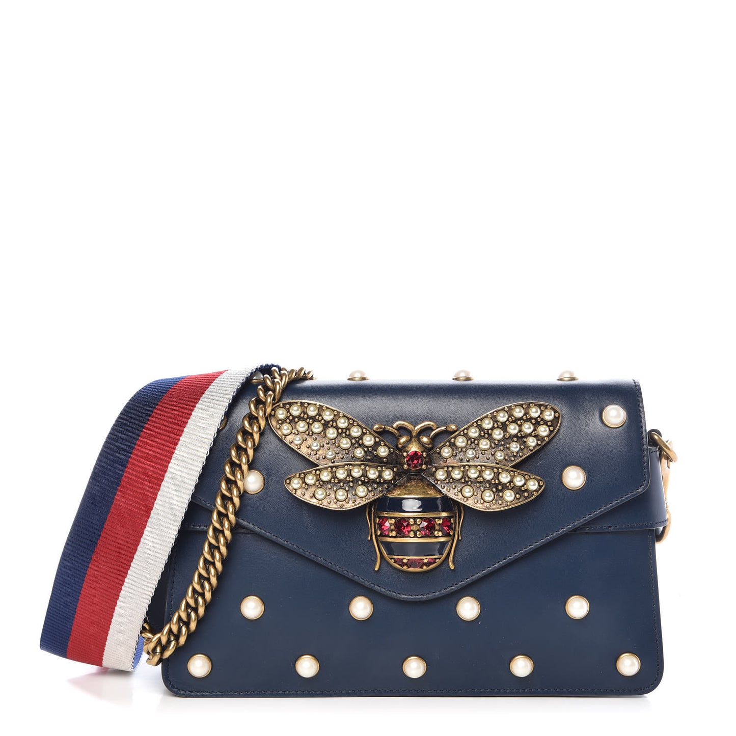 Nappa Pearl Studded Mini Queen Margaret Broadway Shoulder Bag Blue Agata