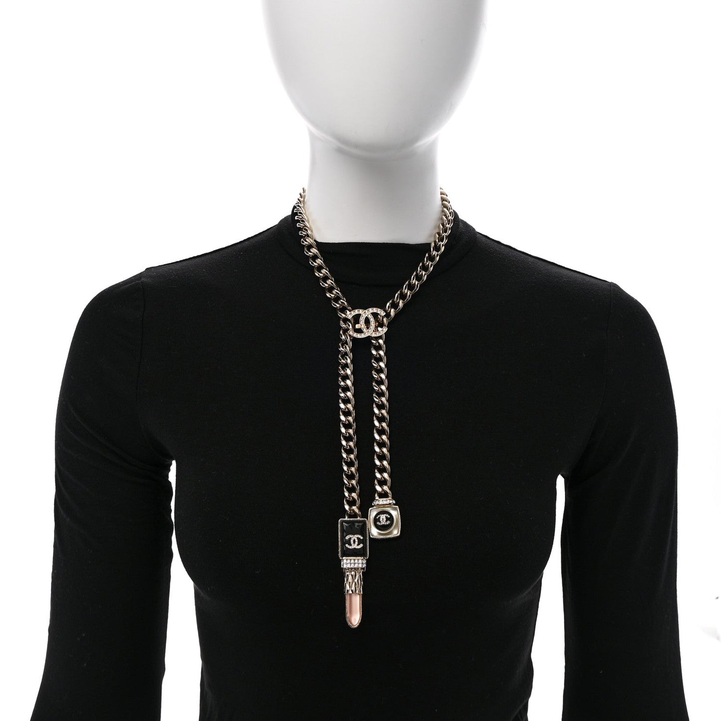 Metal Strass Pearl Lipstick Necklace Pink Gold