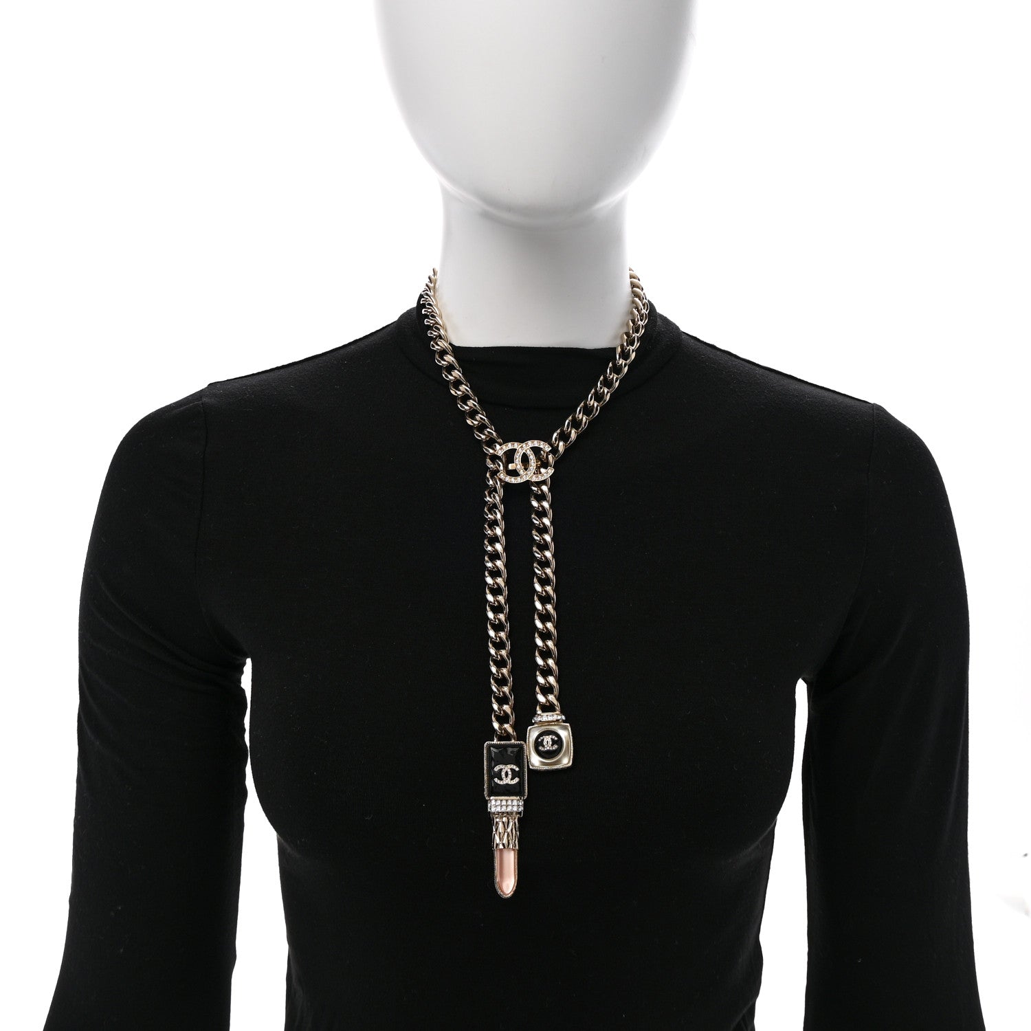 Chanel Metal Strass Pearl Lipstick Necklace Pink Gold 2 of 6