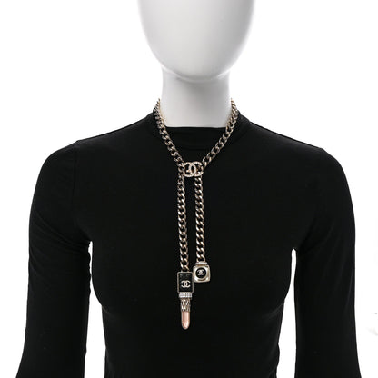 Chanel Metal Strass Pearl Lipstick Necklace Pink Gold 2 of 6